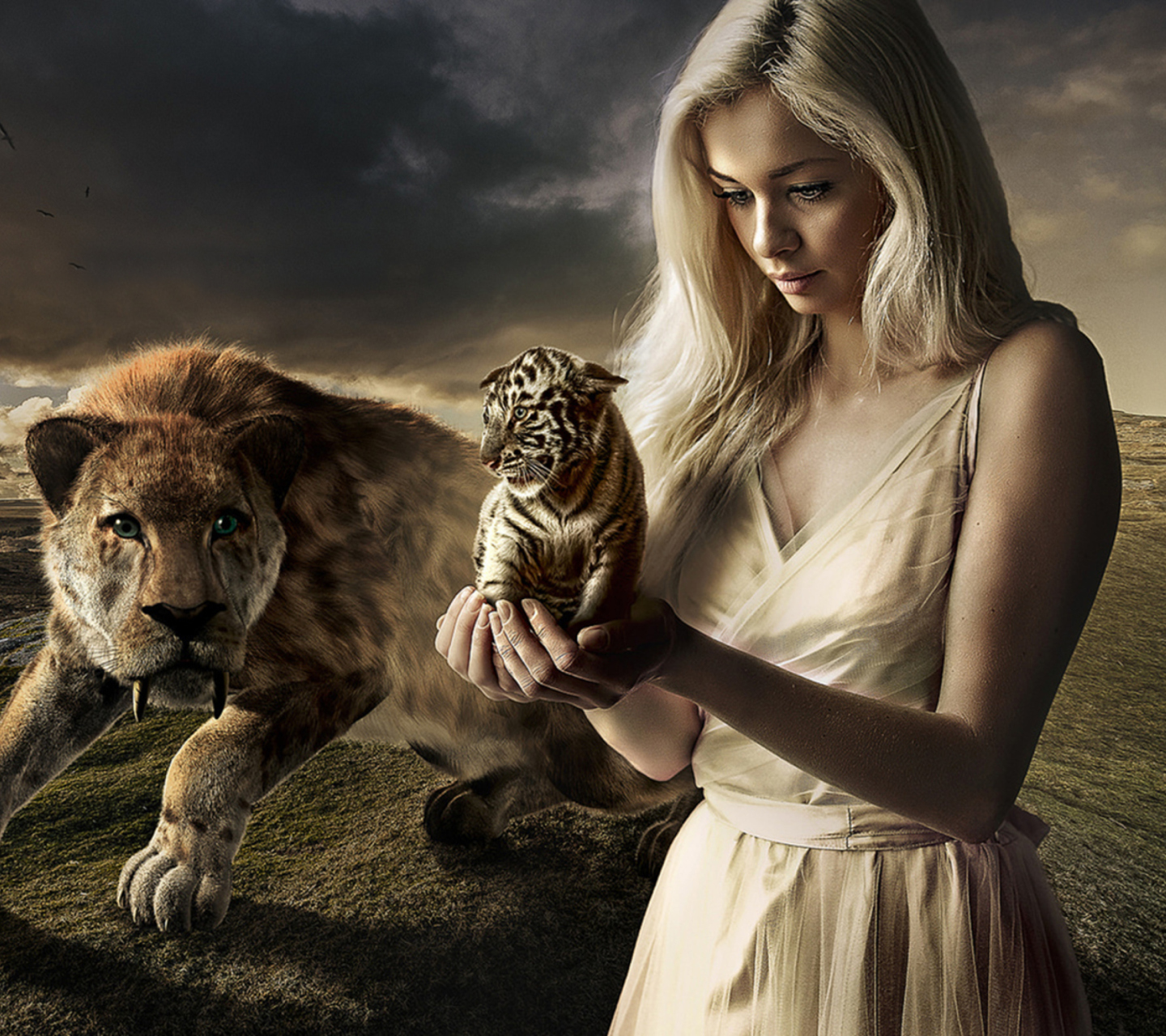 Girl With Tiger wallpaper 1440x1280