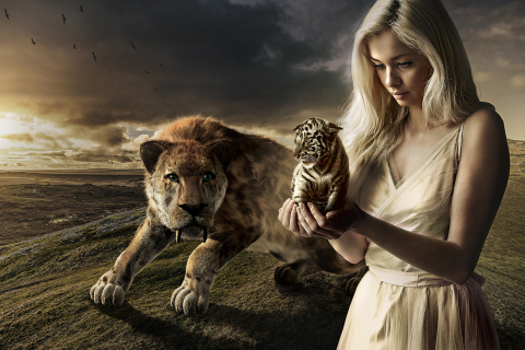 Girl With Tiger wallpaper 480x320