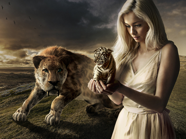 Girl With Tiger wallpaper 640x480