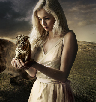 Girl With Tiger - Obrázkek zdarma pro iPad