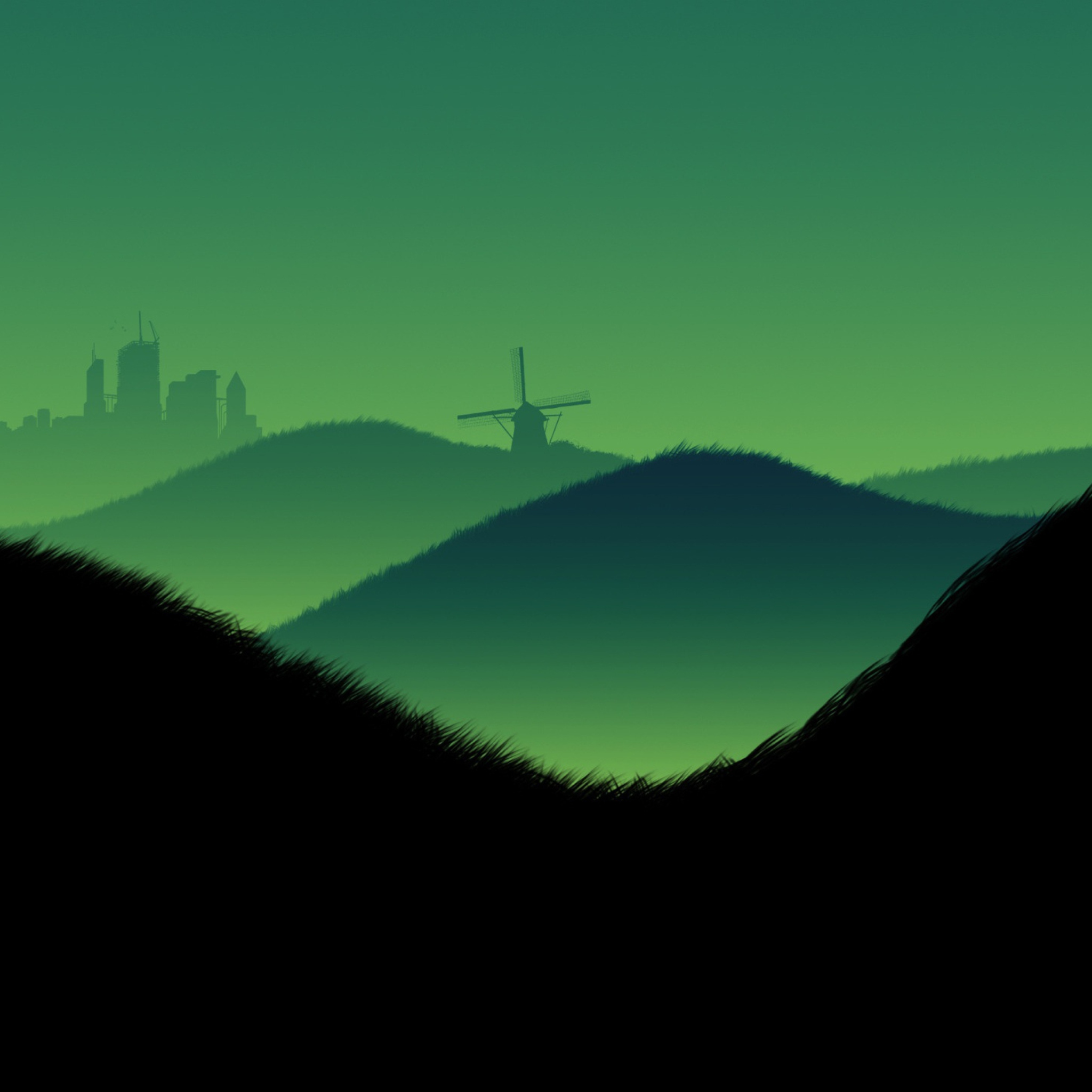 Green Hills Illustration wallpaper 2048x2048