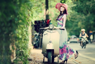 Asian Girl With Vespa Wallpaper for Android, iPhone and iPad
