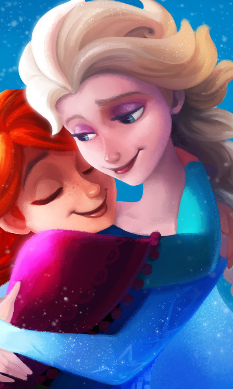 Обои Frozen Sisters Elsa and Anna 768x1280