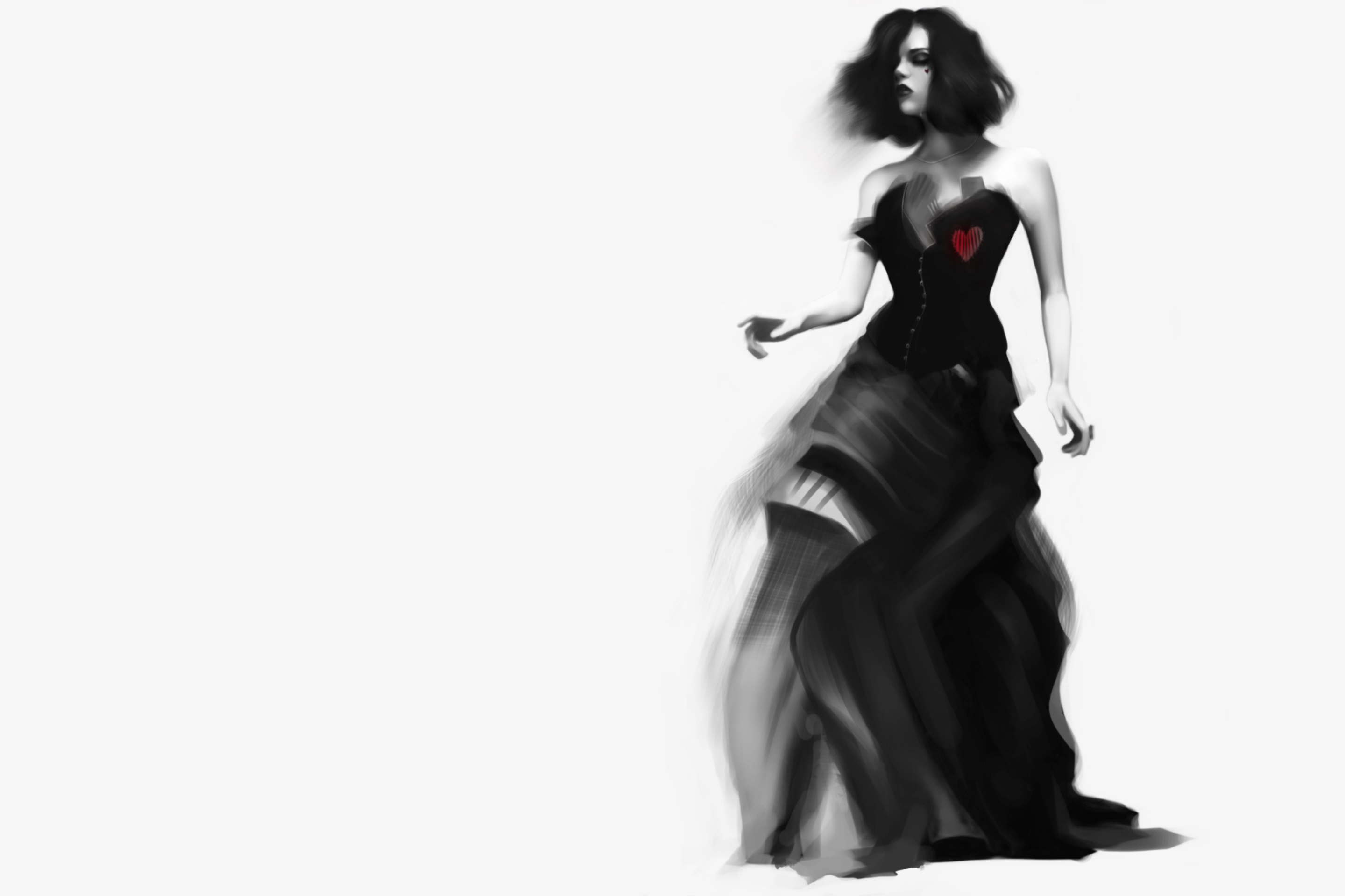 Girl Black And White Painting wallpaper 2880x1920