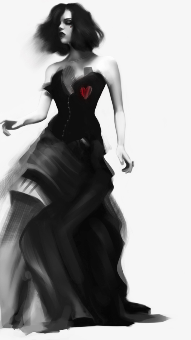 Das Girl Black And White Painting Wallpaper 640x1136