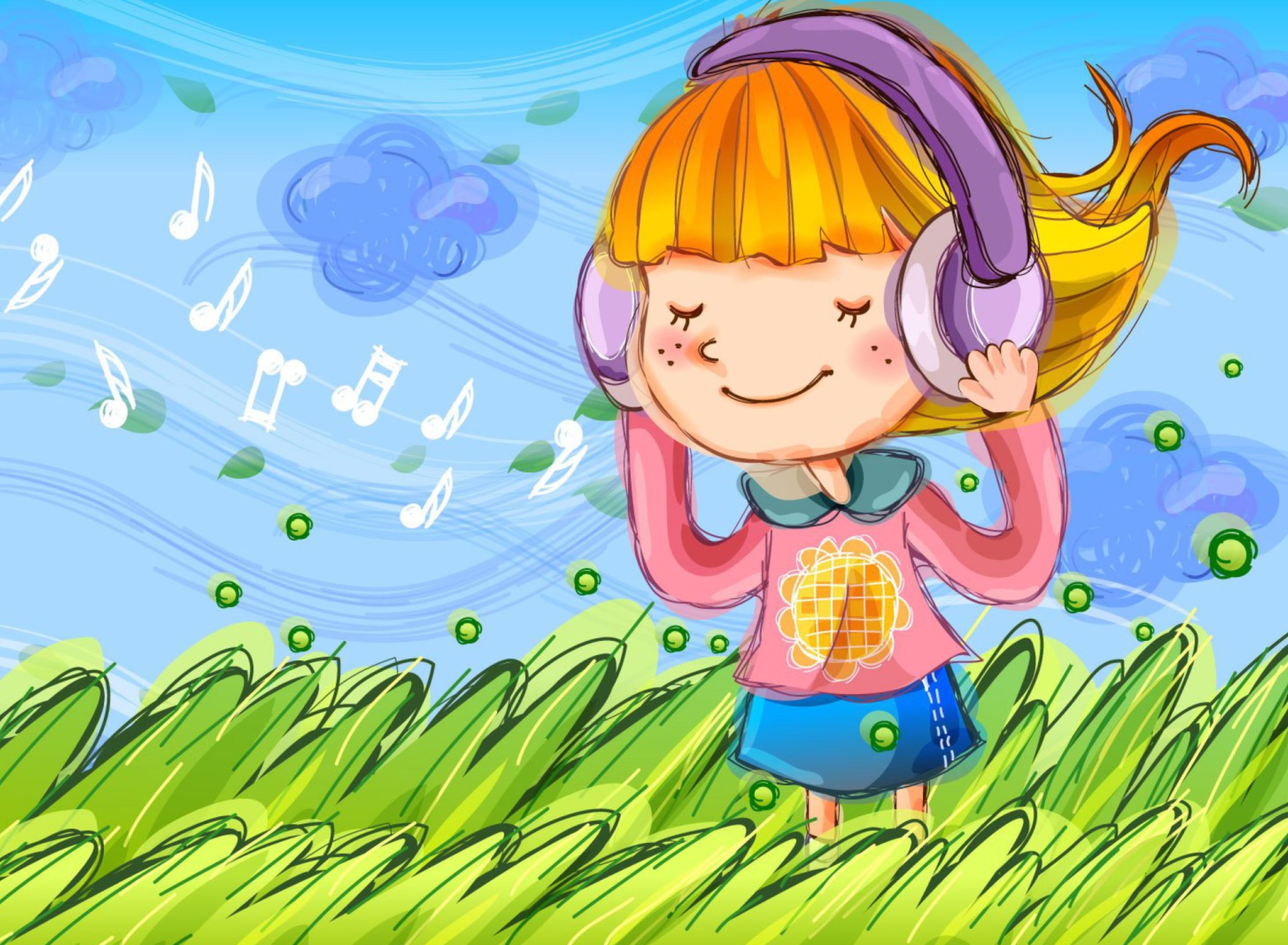 Sfondi Cute Girl In Headphones 1920x1408