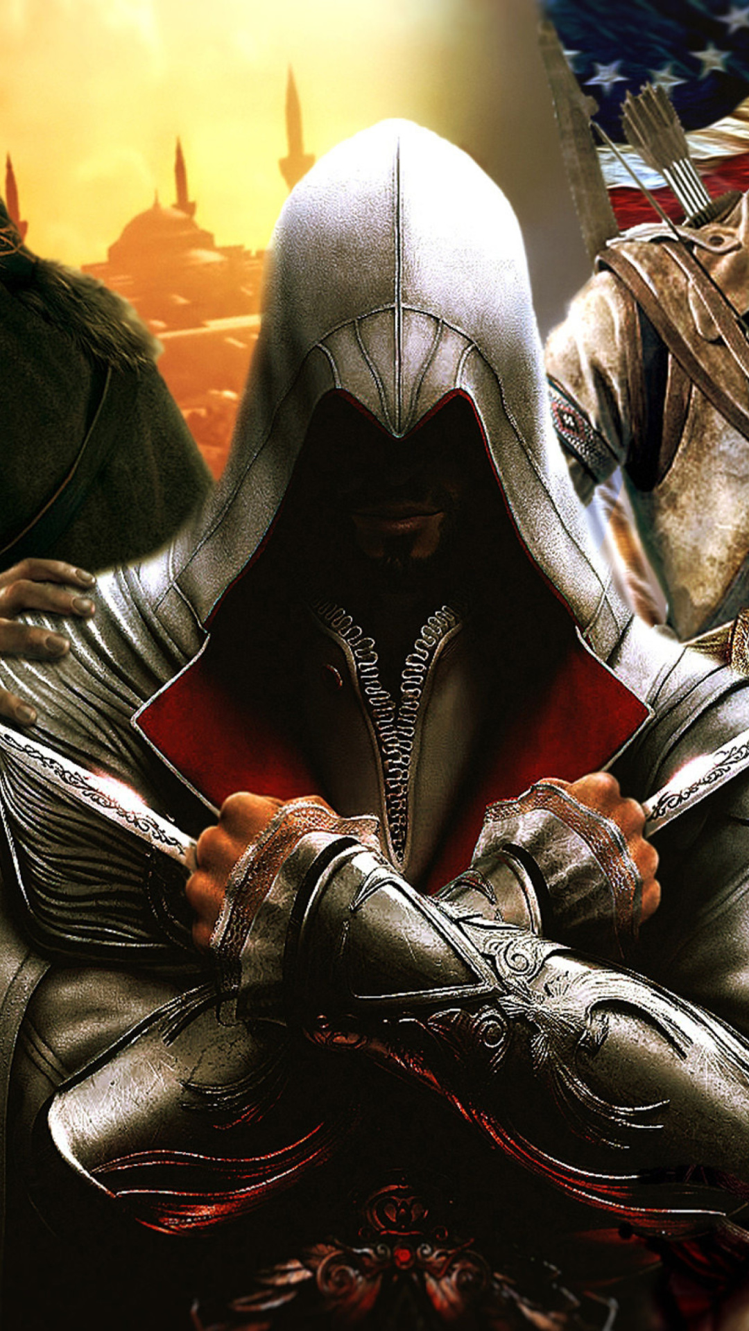 Fondo de pantalla Assassins Creed Altair Ezio Connor 1080x1920