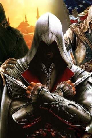 Fondo de pantalla Assassins Creed Altair Ezio Connor 320x480