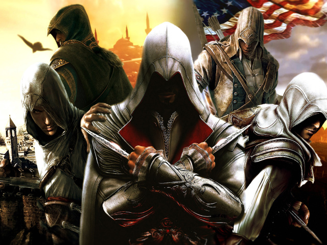 Обои Assassins Creed Altair Ezio Connor 640x480