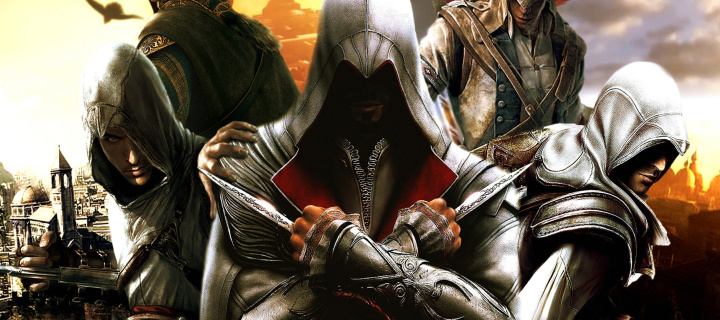 Обои Assassins Creed Altair Ezio Connor 720x320