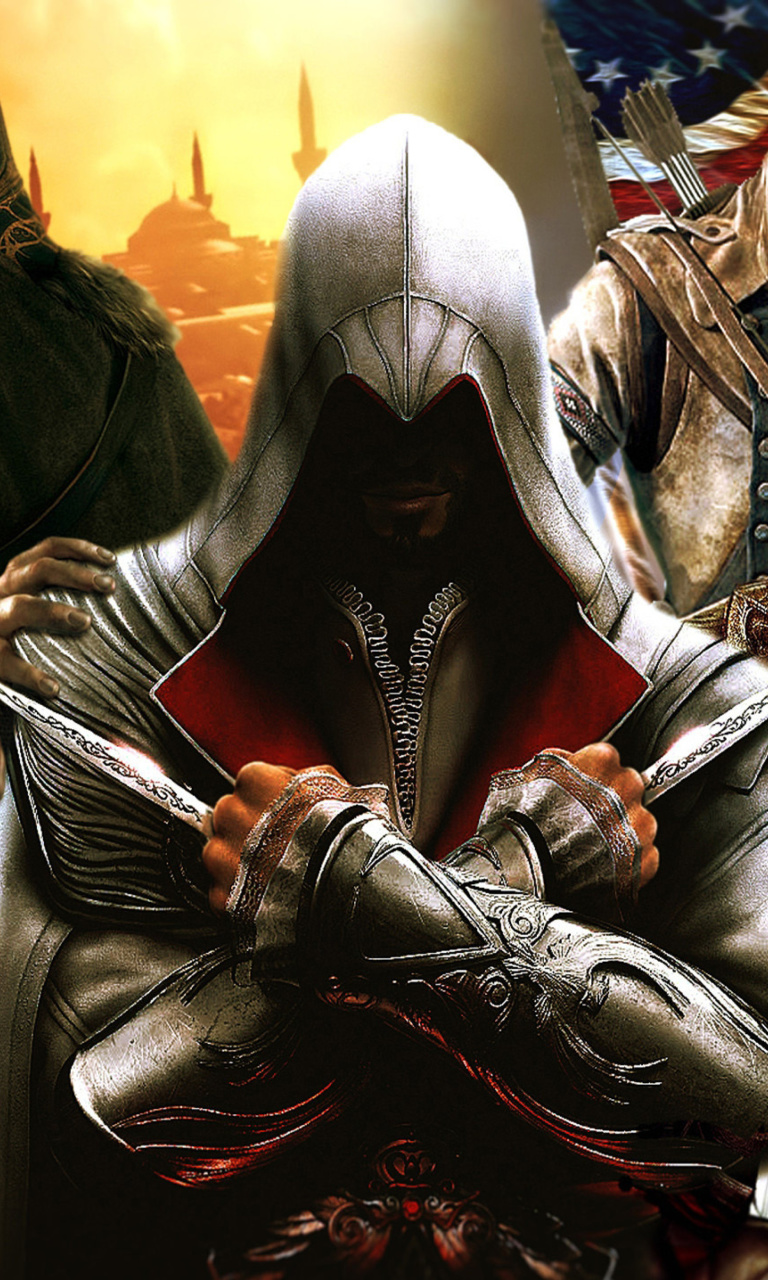 Обои Assassins Creed Altair Ezio Connor 768x1280