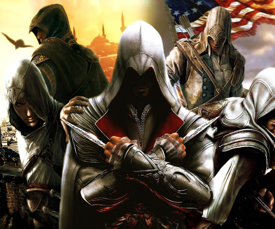 Обои Assassins Creed Altair Ezio Connor 960x800