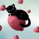 Black Kitty And Red Heart Balloons wallpaper 128x128