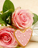 Обои Pink roses and delicious heart 128x160