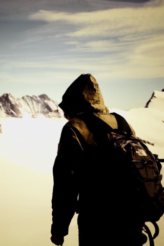 Traveler on the mountain top, Freedom wallpaper 320x480