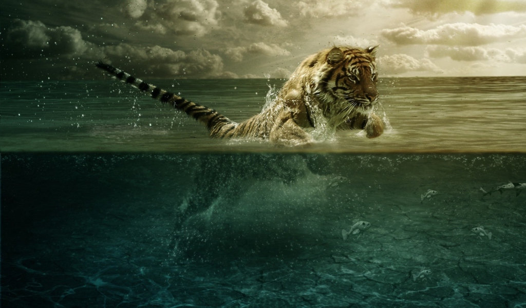 Screenshot №1 pro téma Tiger Jumping In Water 1024x600