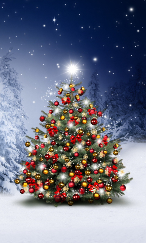 Winter Christmas tree wallpaper 480x800