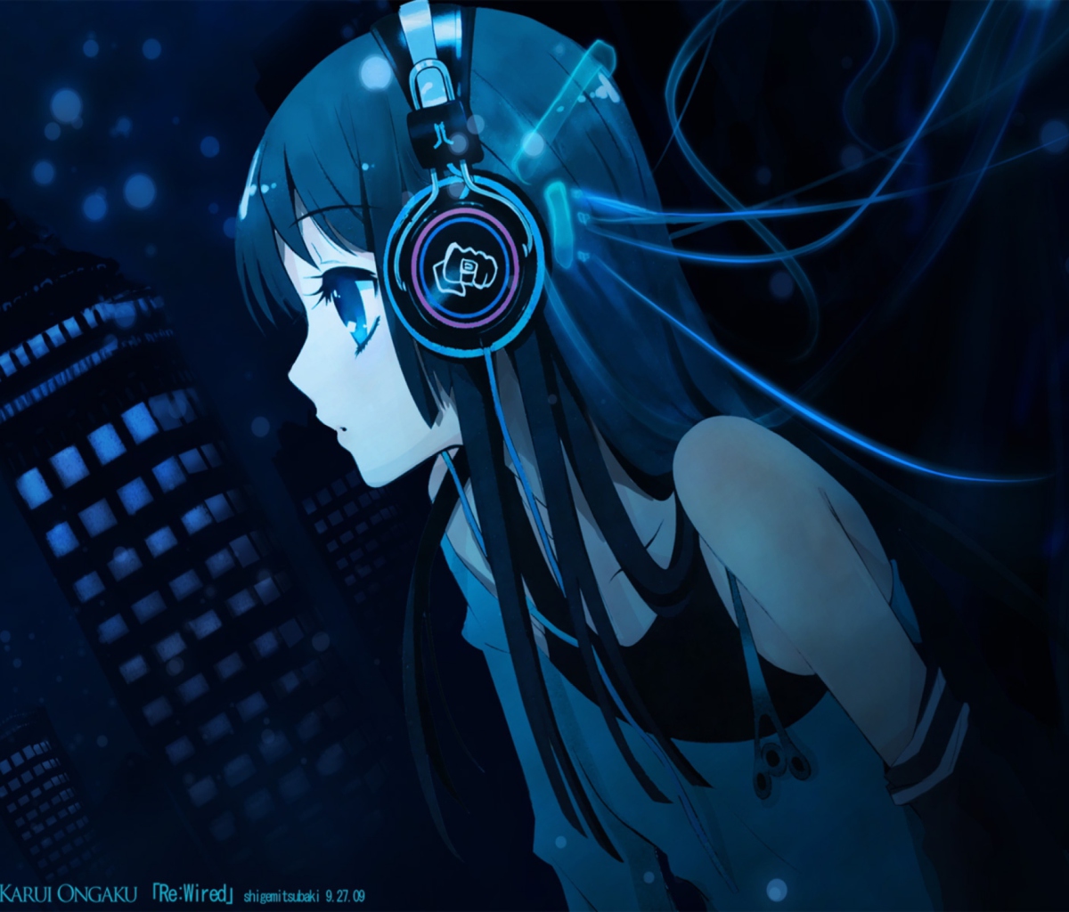 Das Anime Girl With Headphones Wallpaper 1200x1024