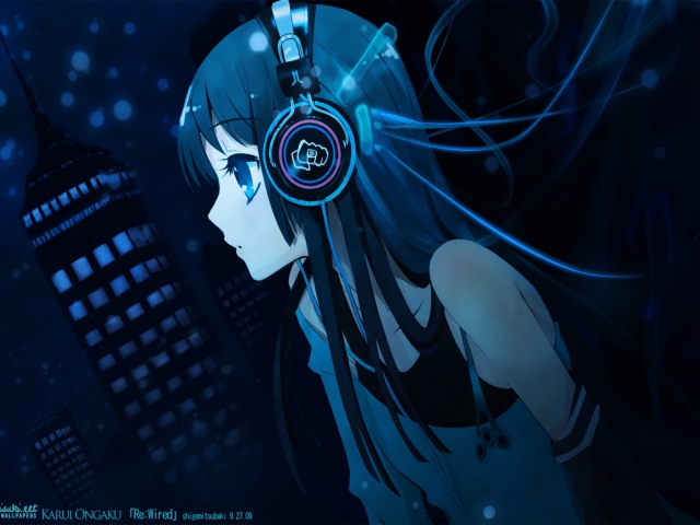 Обои Anime Girl With Headphones 640x480