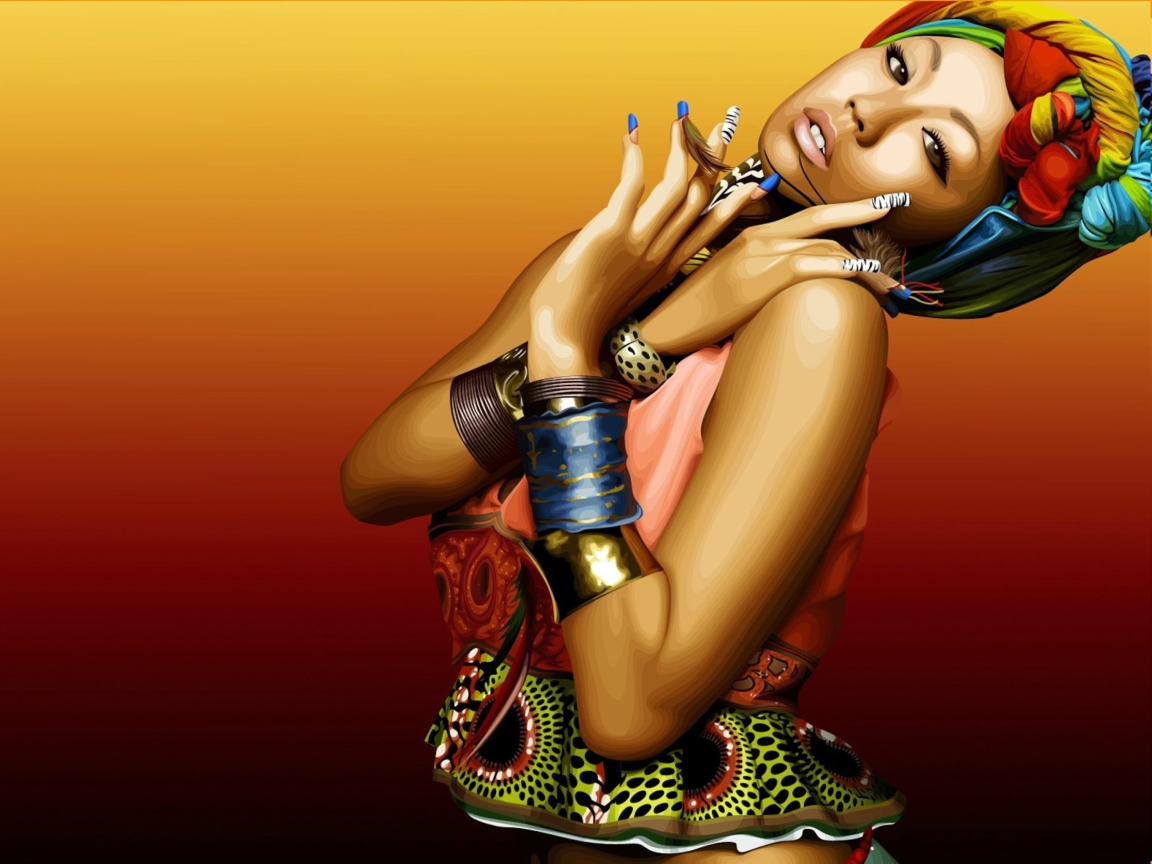 Screenshot №1 pro téma African Style Girl Painting 1152x864