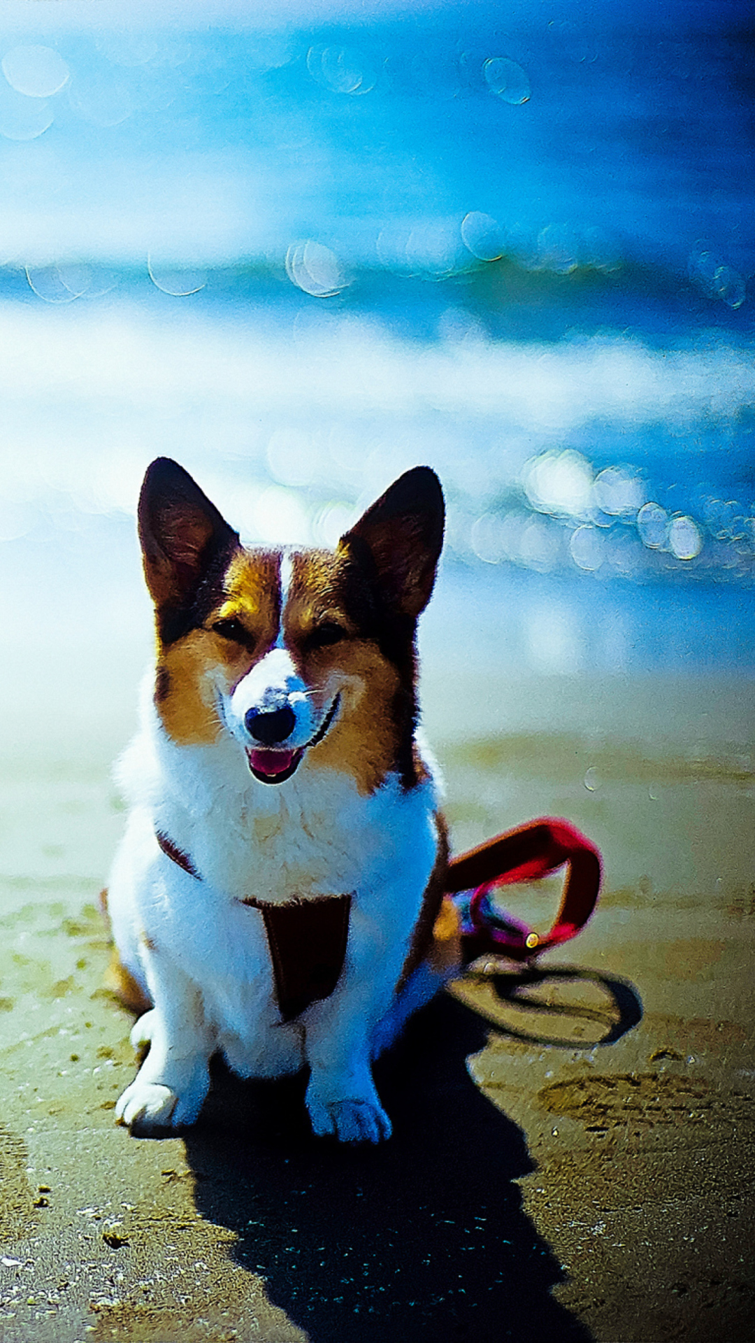 Das Happy Dog At Beach Wallpaper 1080x1920