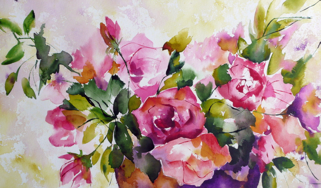 Fondo de pantalla Watercolor Flowers 1024x600