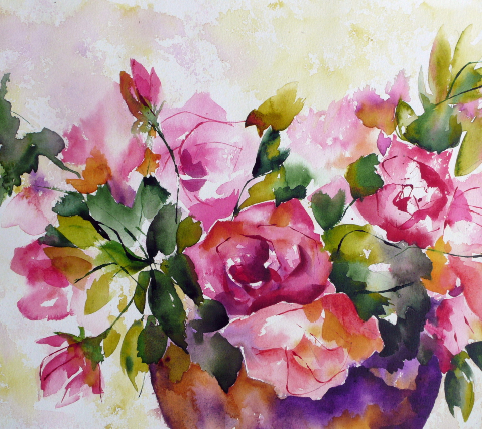 Das Watercolor Flowers Wallpaper 960x854