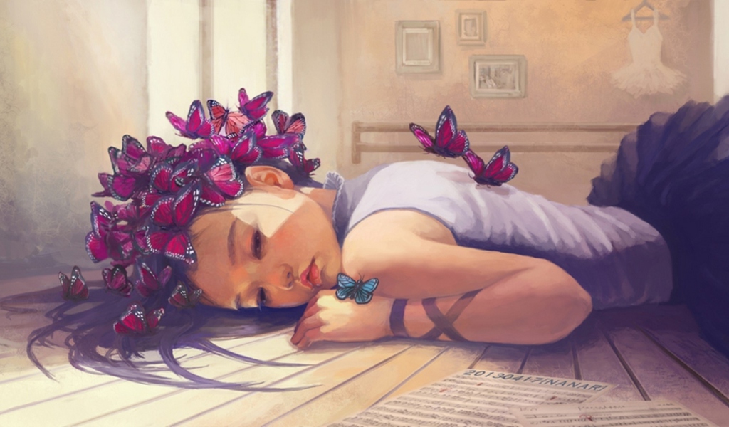 Screenshot №1 pro téma Butterfly Girl Painting 1024x600