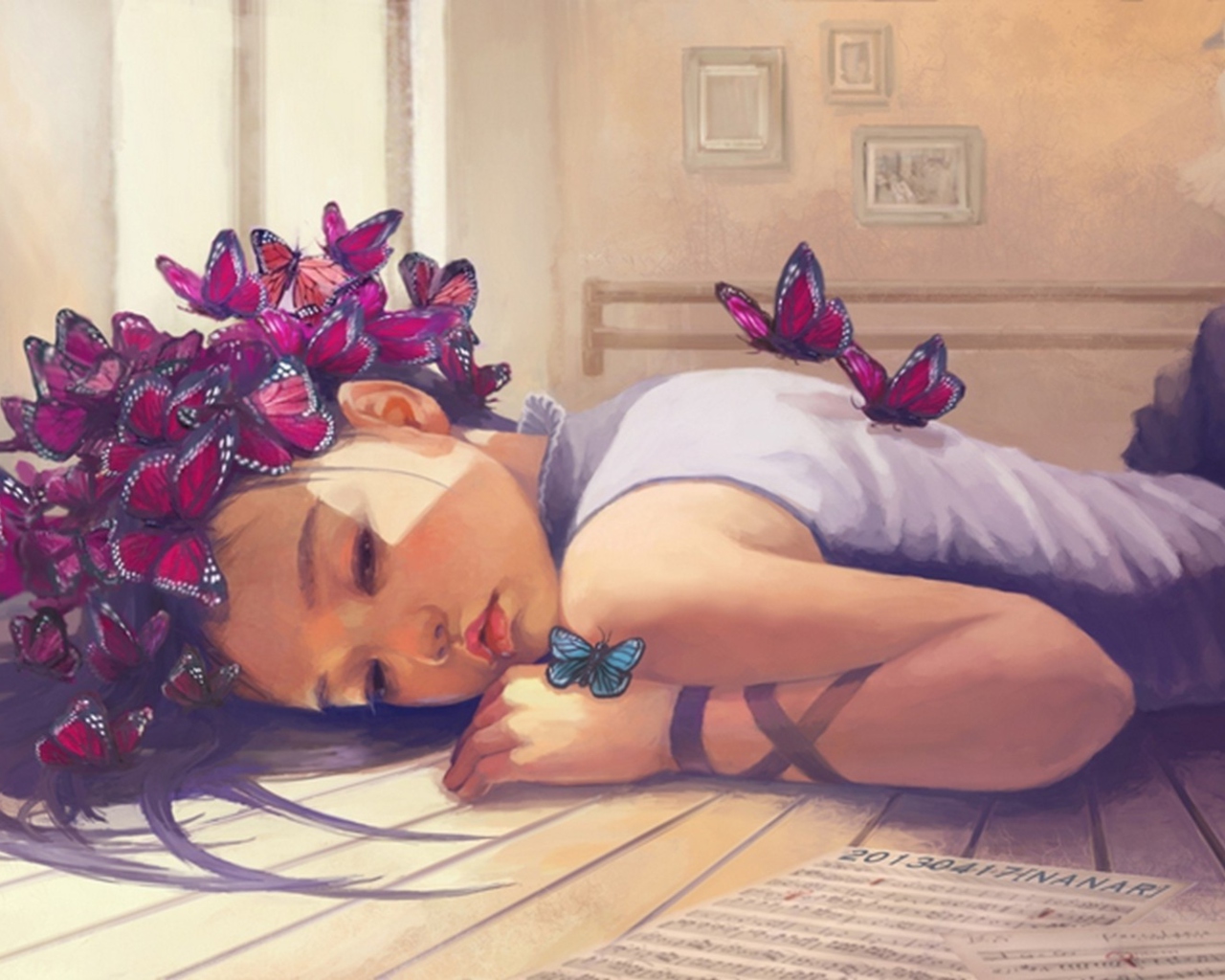 Screenshot №1 pro téma Butterfly Girl Painting 1280x1024