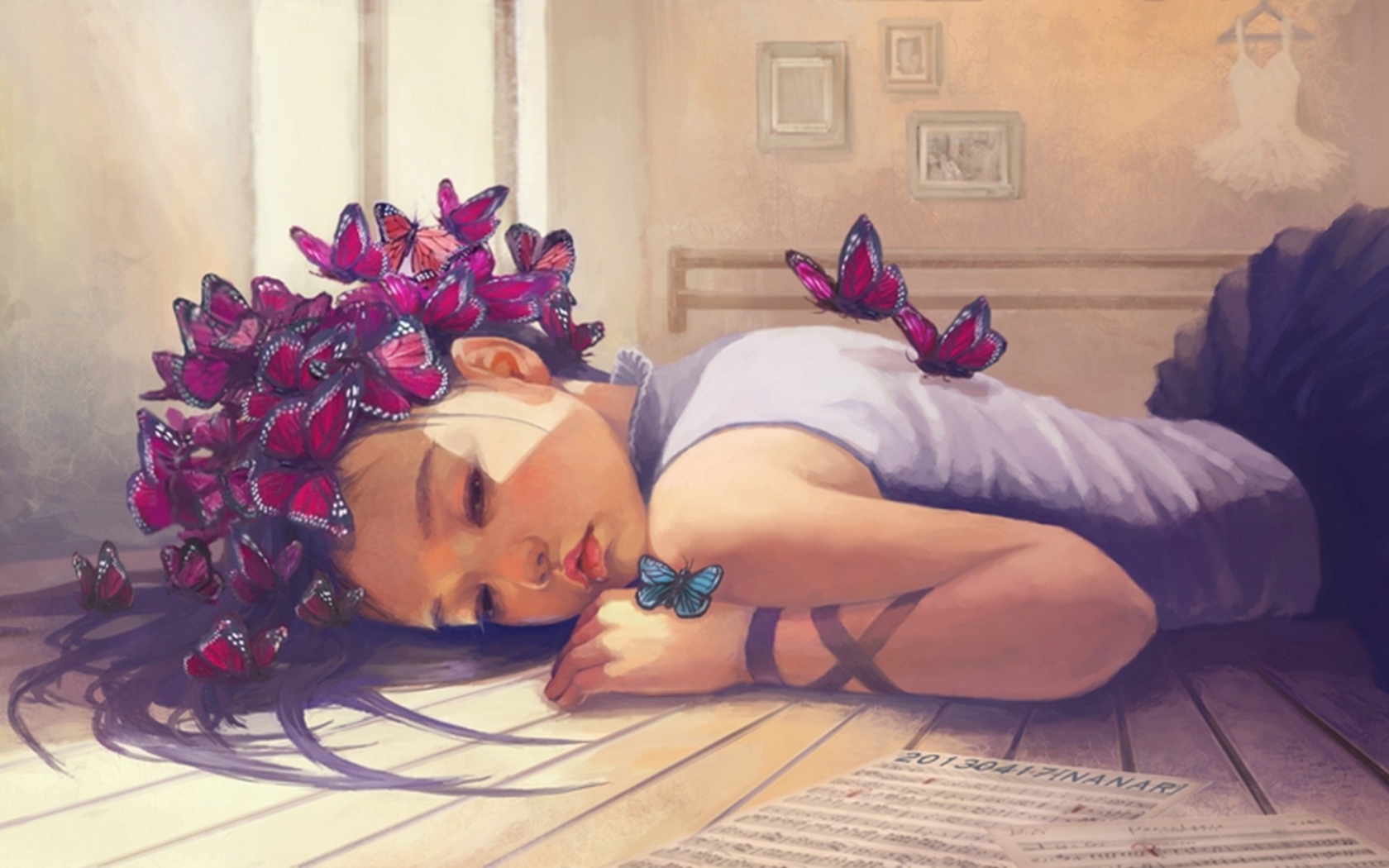 Screenshot №1 pro téma Butterfly Girl Painting 1680x1050