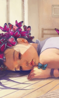Das Butterfly Girl Painting Wallpaper 240x400