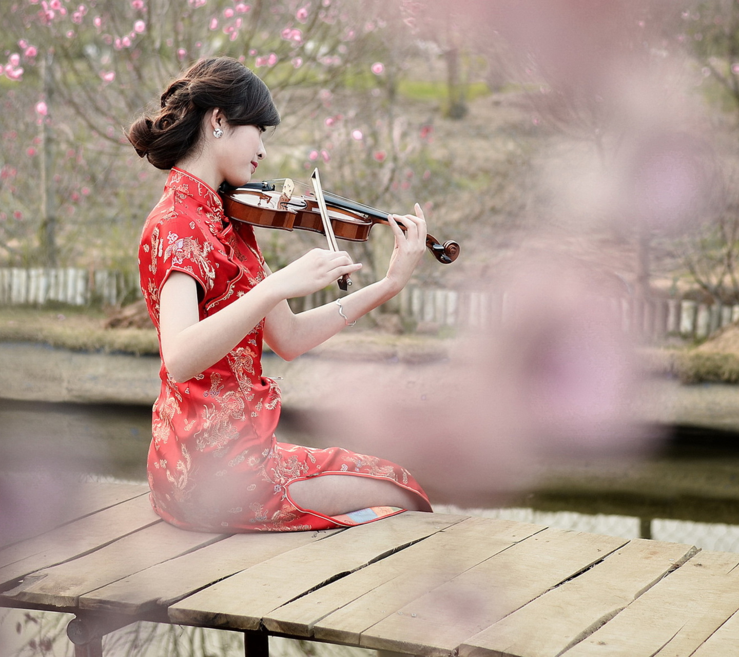Обои Pretty Asian Girl Violinist 1440x1280