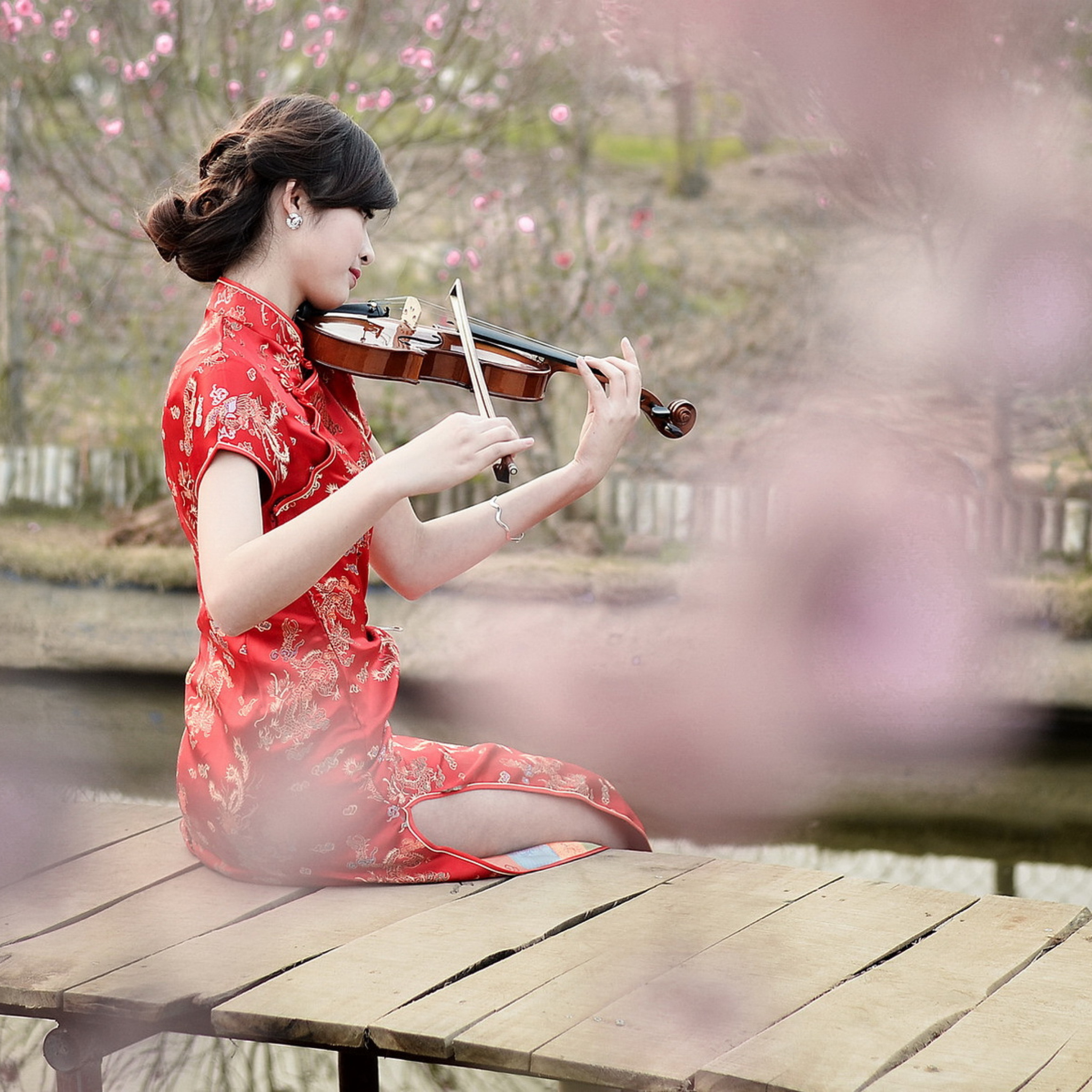 Fondo de pantalla Pretty Asian Girl Violinist 2048x2048
