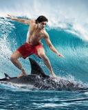 Fondo de pantalla Shark Surfing 128x160