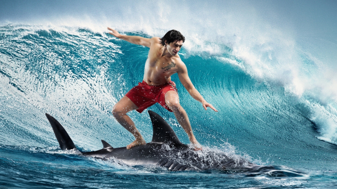 Sfondi Shark Surfing 1366x768