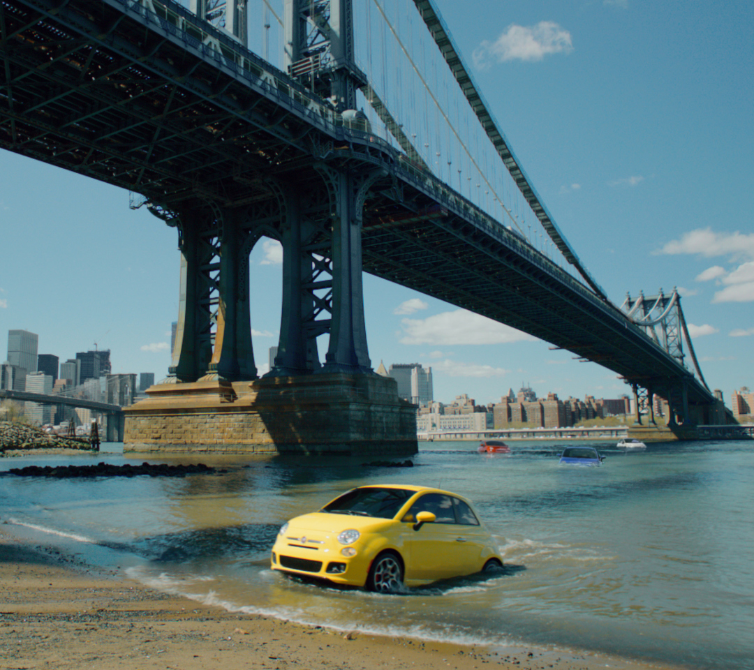 Das Yellow Fiat 500 Under Bridge In New York City Wallpaper 1080x960