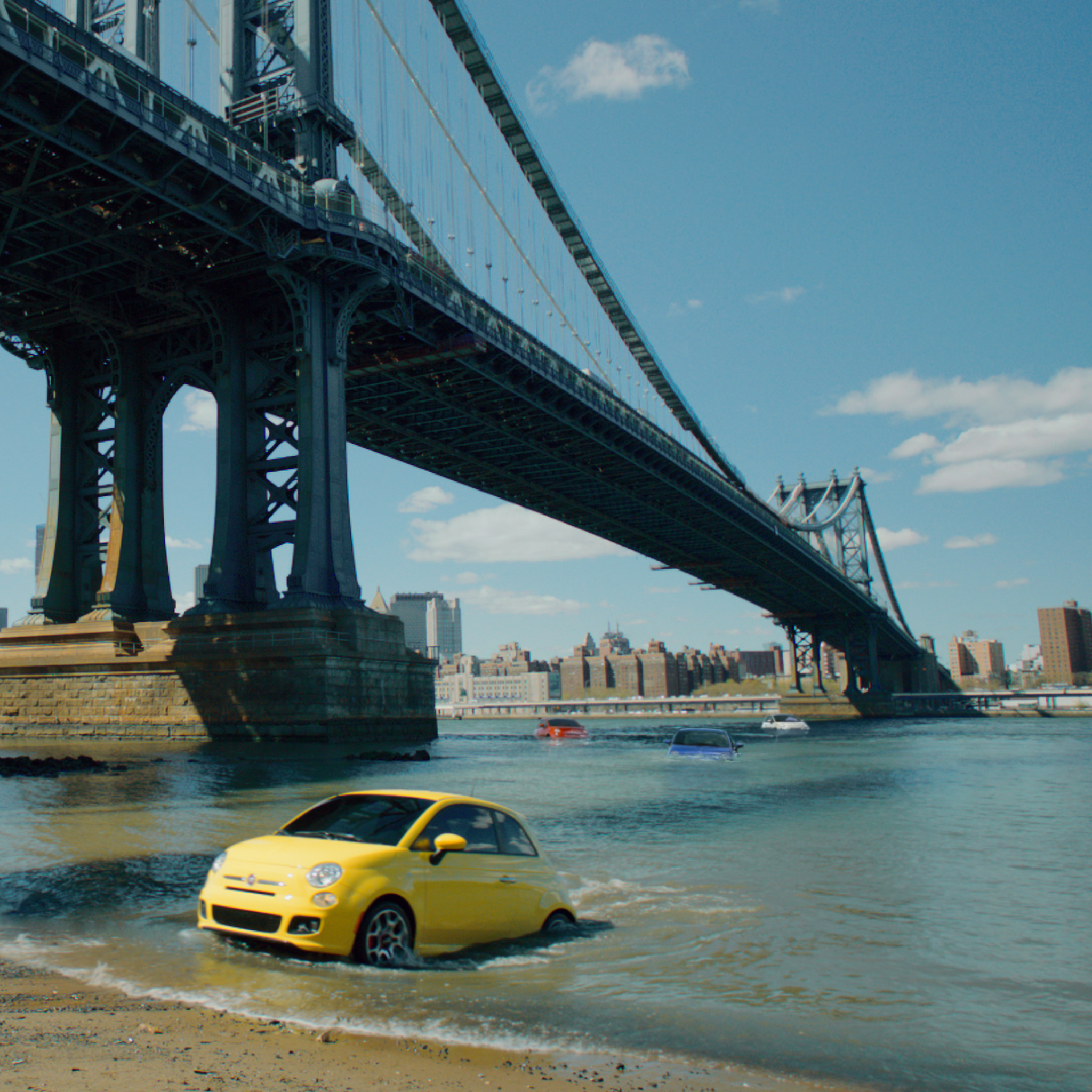 Screenshot №1 pro téma Yellow Fiat 500 Under Bridge In New York City 2048x2048