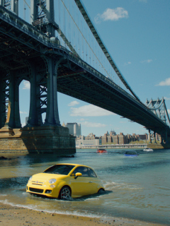 Screenshot №1 pro téma Yellow Fiat 500 Under Bridge In New York City 240x320