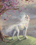 Das Art Wolf and Sakura Wallpaper 128x160