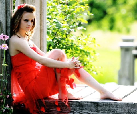 Screenshot №1 pro téma Girl In Red Dress 480x400