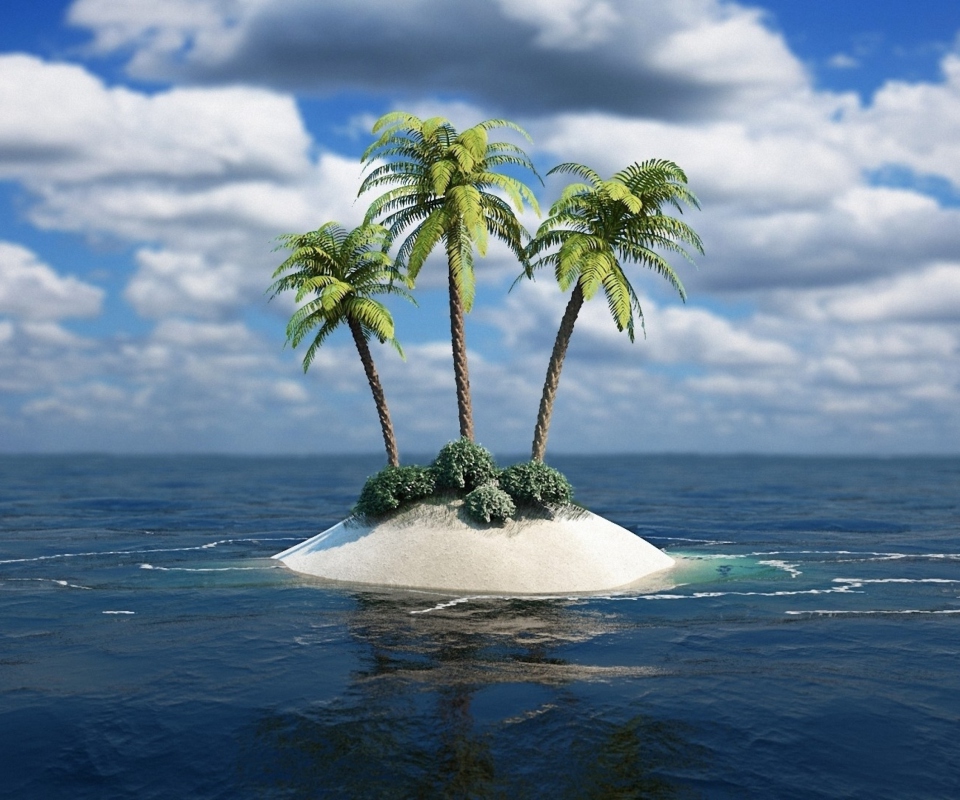 3D Palm Tree Island wallpaper 960x800