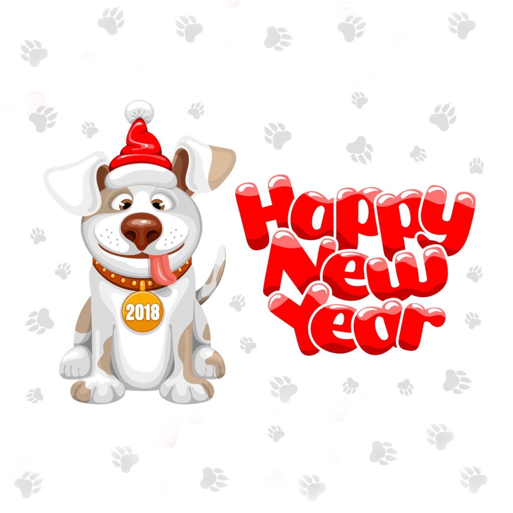 Обои New Year Dog 2018 1024x1024