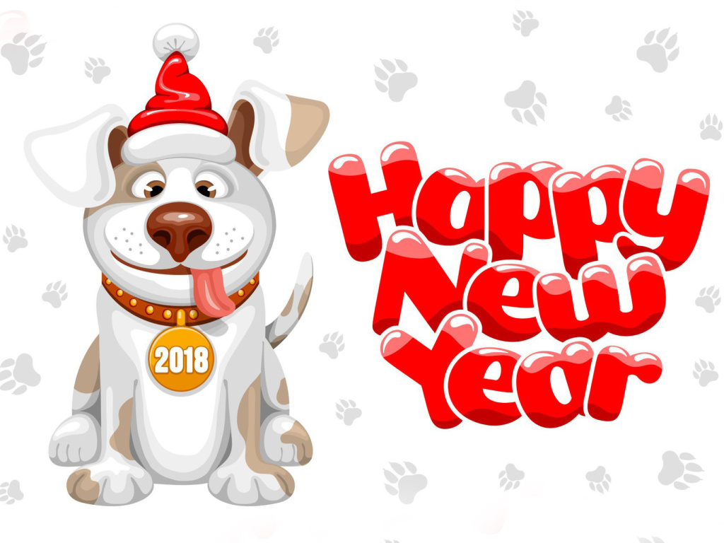 New Year Dog 2018 wallpaper 1024x768