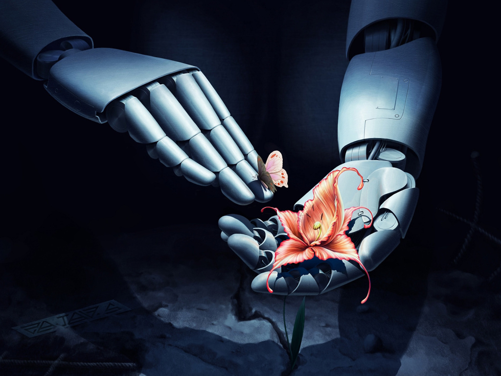 Screenshot №1 pro téma Art Robot Hand with Flower 1024x768