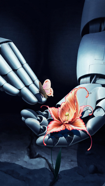 Sfondi Art Robot Hand with Flower 360x640
