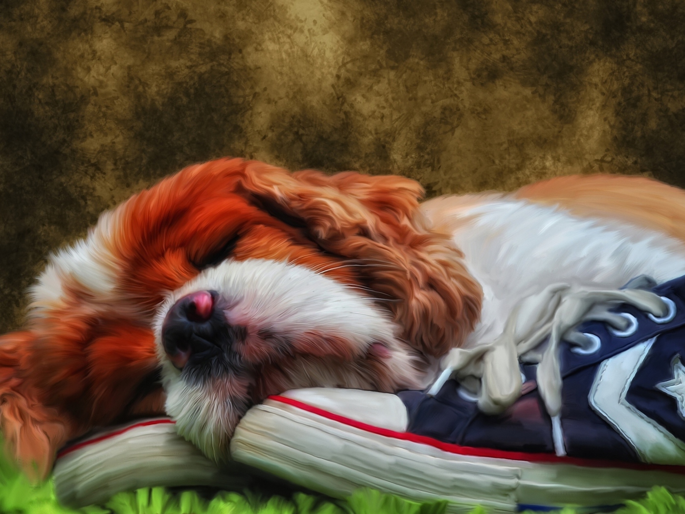 Fondo de pantalla Sleeping Puppy Painting 1400x1050
