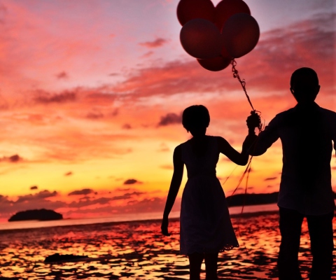 Screenshot №1 pro téma Couple With Balloons Silhouette At Sunset 480x400
