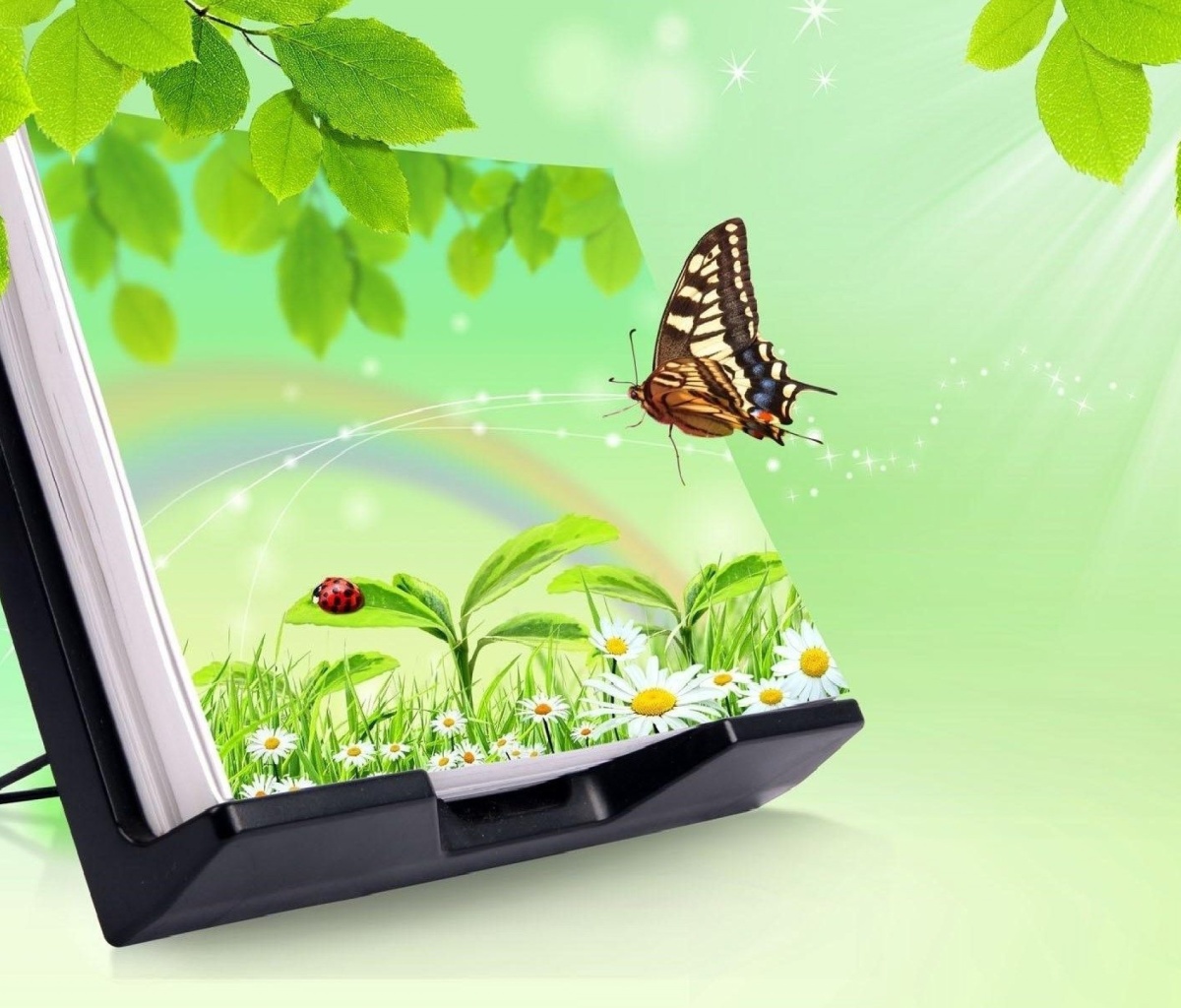 Sfondi 3D Green Nature with Butterfly 1200x1024