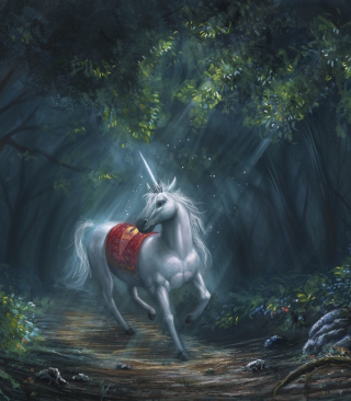 Unicorn In Fantasy Forest - Obrázkek zdarma pro Nokia Asha 300