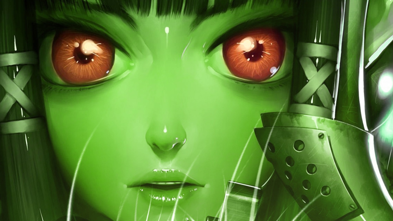 Green Anime Face screenshot #1 1366x768